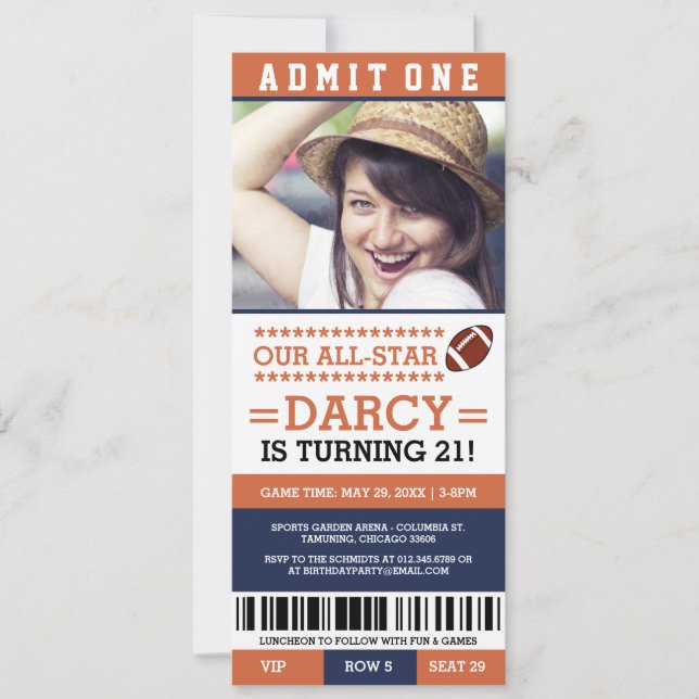 Invitations d'anniversaire de billet du football (Devant)