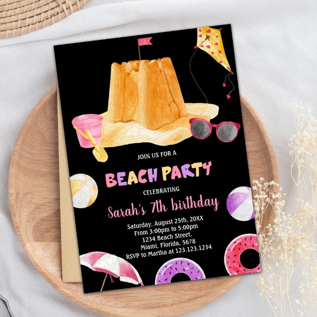 Invitations d'anniversaire de Black Beach (Black Beach Birthday Invitations)