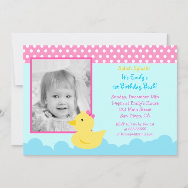 Invitations d'anniversaire de canard (Devant)