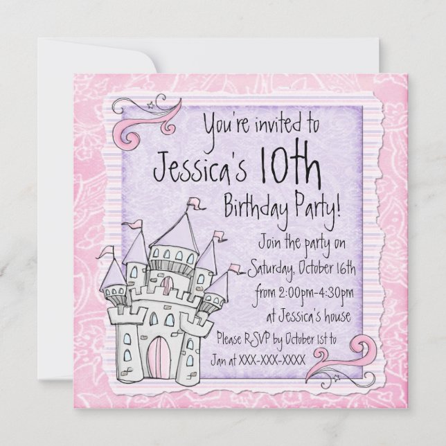 Invitations d'anniversaire de château de contes de (Devant)