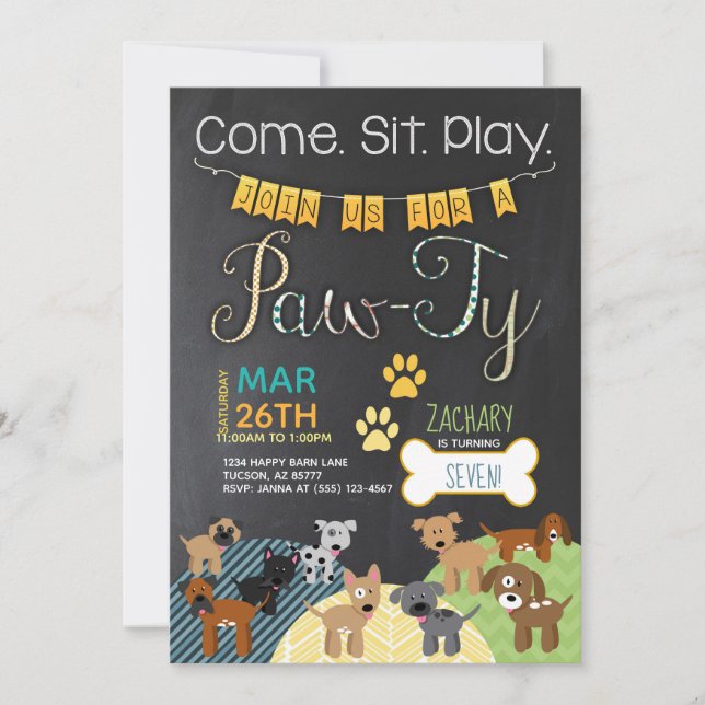 Invitations d'anniversaire de chiot de chien (Devant)