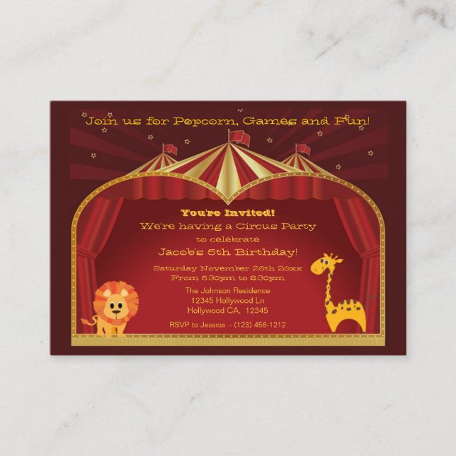 Invitations d'anniversaire de cirque (Devant)