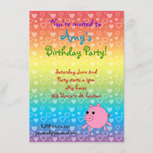 Invitations d'anniversaire de cochon pour les coeu
