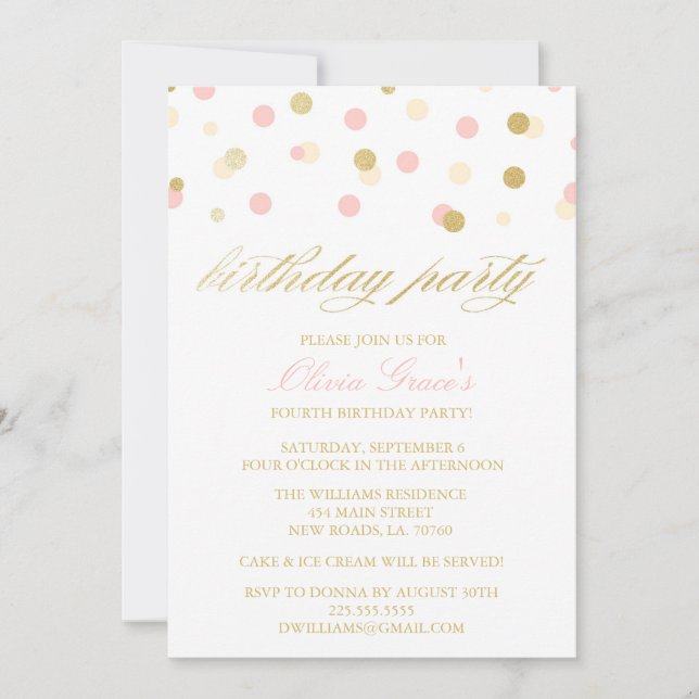 Invitations d'anniversaire de confettis de parties (Devant)