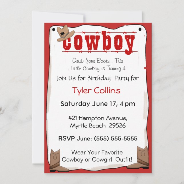Invitations d'anniversaire de Cowboy (Devant)