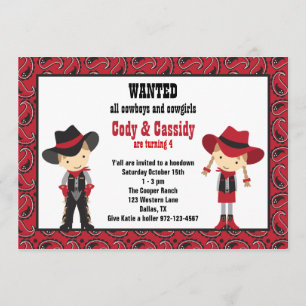 Invitations d'anniversaire de Cowboy et Cowgirl