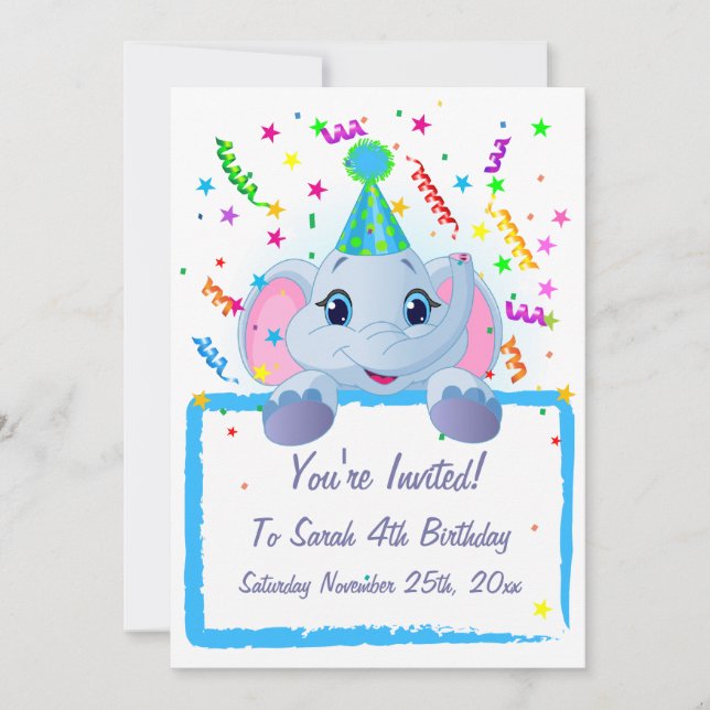 Invitations d'anniversaire de Cute Elephant (Devant)
