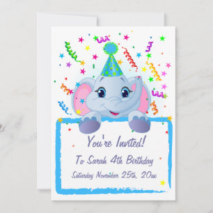 Invitations d'anniversaire de Cute Elephant