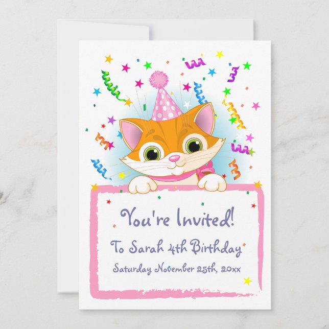 Invitations d'anniversaire de Cute Kitten (Devant)
