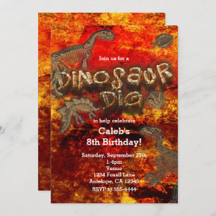 Invitations d'anniversaire de Dinosaur Dig Red Roc