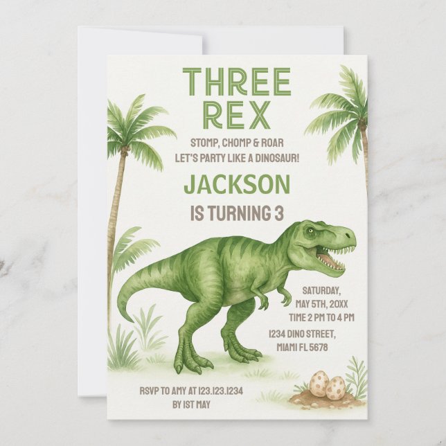Invitations d'anniversaire de Dinosaures (Devant)