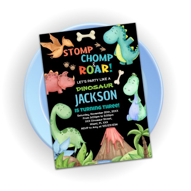 Invitations d'anniversaire de dinosaures Brown (Brown Dinosaur Birthday Invitations)