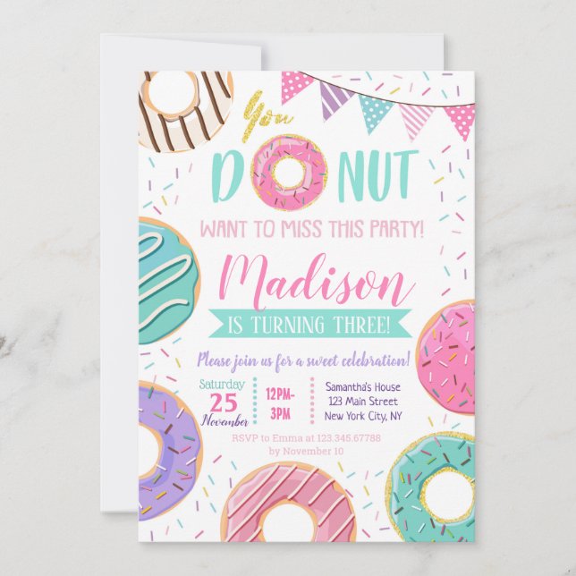 Invitations d'anniversaire de Donut (Devant)