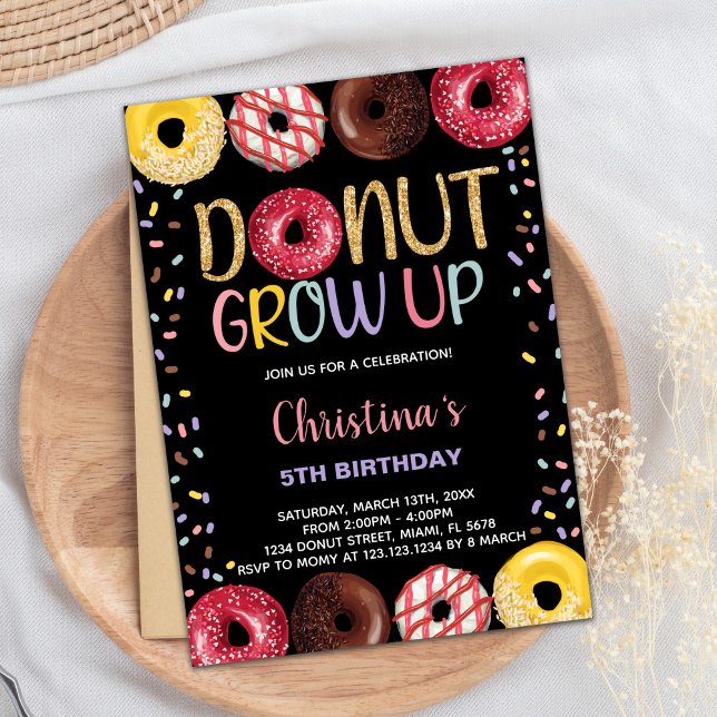 Invitations d'anniversaire de Donut Jaune Noir (Black Yellow Donut Birthday Invitations)