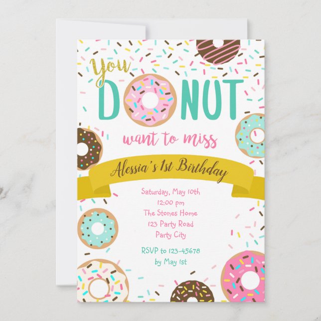 Invitations d'anniversaire de Donut Saupoudrer le  (Devant)