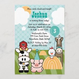 Invitations d'anniversaire de ferme de partie de