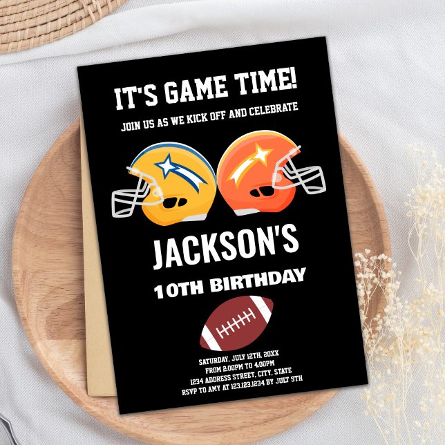 Invitations d'anniversaire de football jaune orang (Black Yellow Orange Football Birthday Invitations)