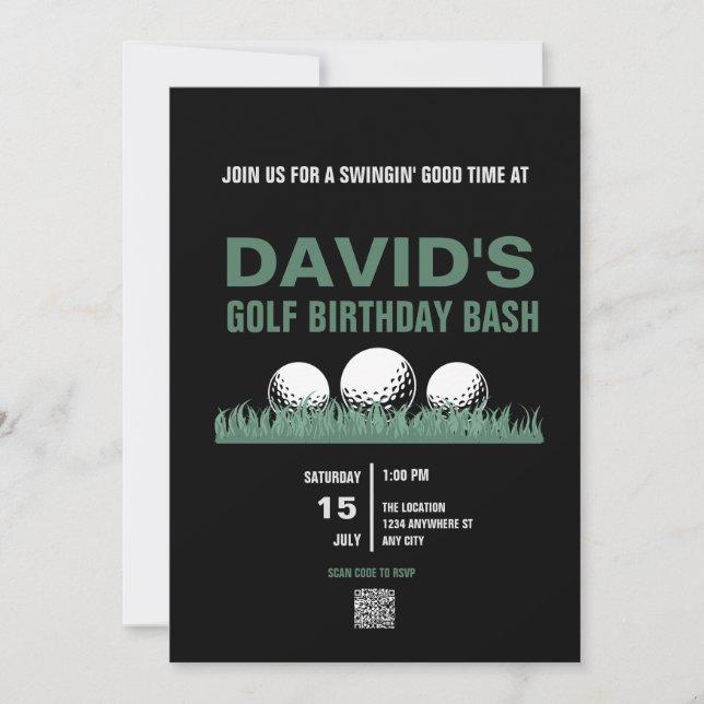 Invitations d'anniversaire de golf avec code QR (Devant)