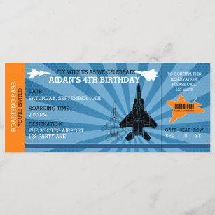 Invitations d'anniversaire de Jet Plane (Blue Oran