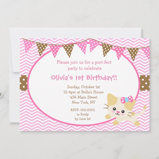Invitations d'anniversaire de Kitty Cat (Devant)