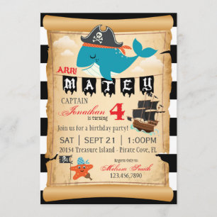 Invitations d'anniversaire de la baleine pirate et
