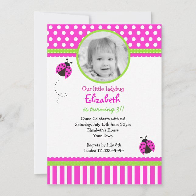 Invitations d'anniversaire de la coccinelle rose e (Devant)