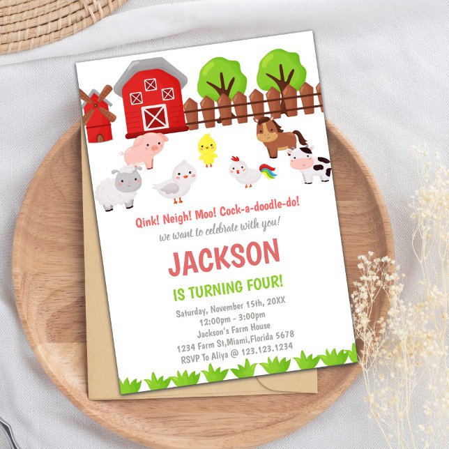 Invitations d'anniversaire de la ferme rouge (Red Farm Birthday Invitations)