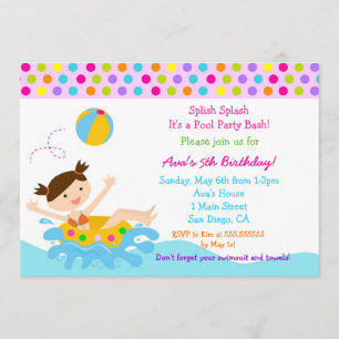 Invitations d'anniversaire de la fête du pool