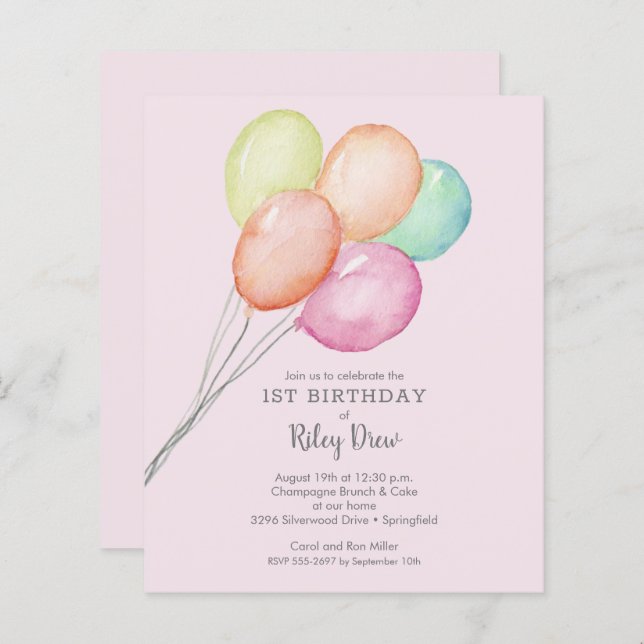 Invitations d'anniversaire de la fille budget (Devant / Derrière)