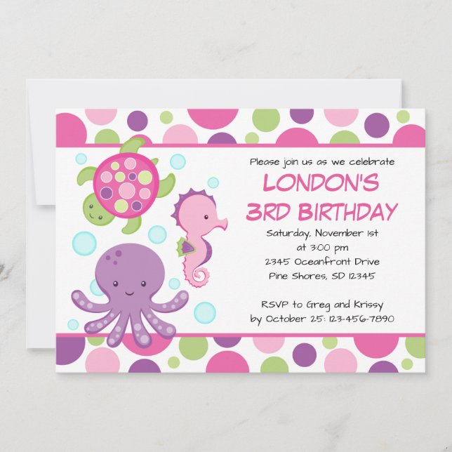 Invitations d'anniversaire de la fille rose de la  (Devant)