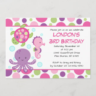 Invitations d'anniversaire de la fille rose de la