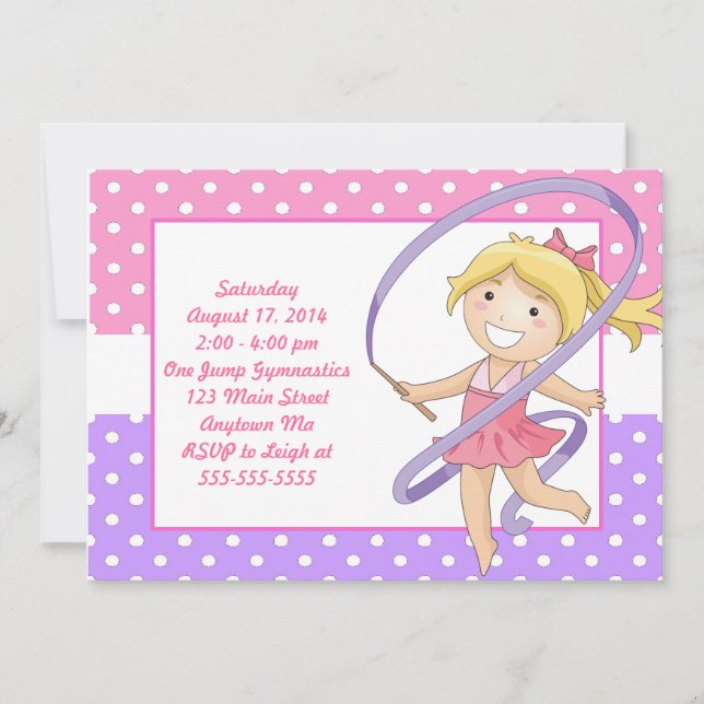 Invitations d'anniversaire de la gymnastique fémin (Devant)