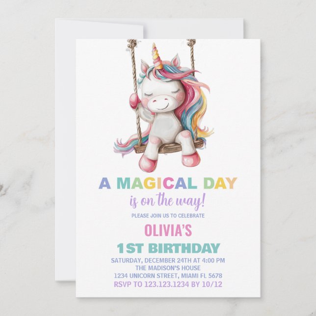 Invitations d'anniversaire de la licorne (Devant)