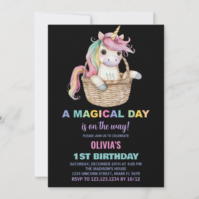 Invitations d'anniversaire de la licorne (Devant)
