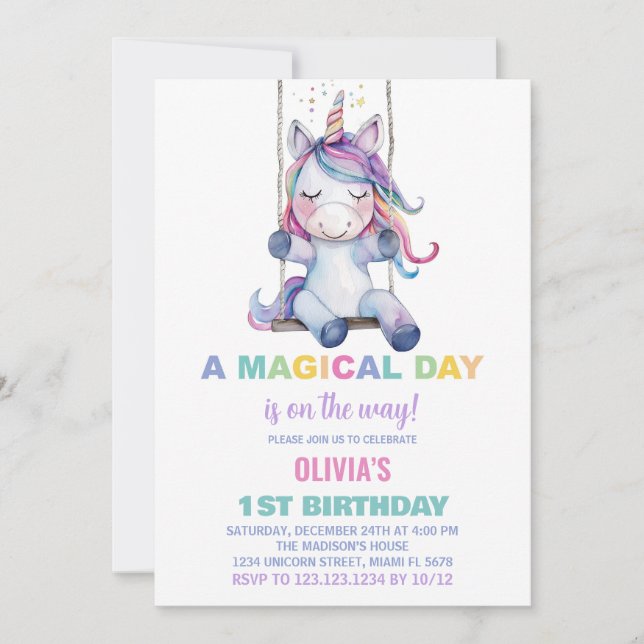 Invitations d'anniversaire de la licorne (Devant)