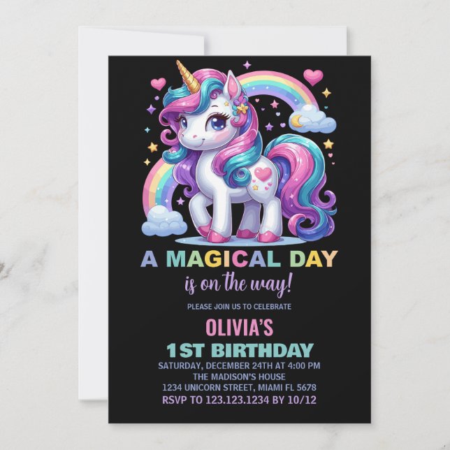 Invitations d'anniversaire de la licorne (Devant)