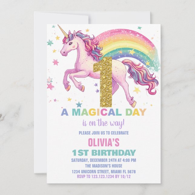 Invitations d'anniversaire de la licorne (Devant)