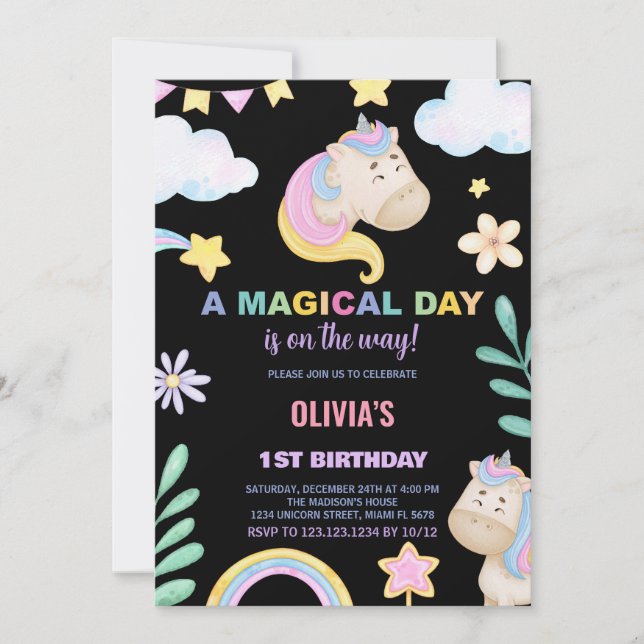 Invitations d'anniversaire de la licorne (Devant)