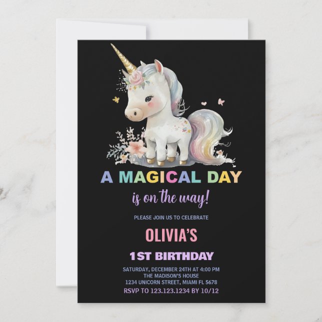 Invitations d'anniversaire de la licorne blanche (Devant)