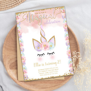 Invitations d'anniversaire de la licorne de cuivre