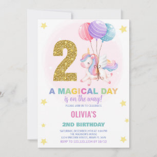 Invitations d'anniversaire de la licorne du 2e ann