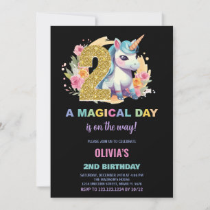 Invitations d'anniversaire de la licorne du 2e ann