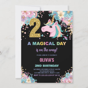 Invitations d'anniversaire de la licorne du 2e ann