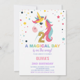 Invitations d'anniversaire de la licorne du 2e ann