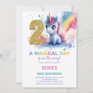 Invitations d'anniversaire de la licorne du 2e ann