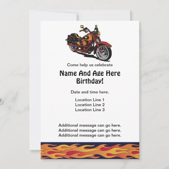 Invitations d'anniversaire de la moto (Devant)
