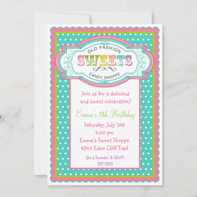 Invitations d'anniversaire de la Parlère de bonbon (Devant)