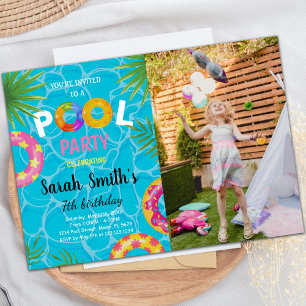 Invitations d'anniversaire de la piscine avec phot