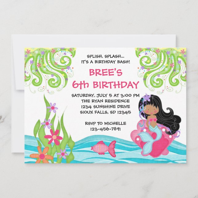 Invitations d'anniversaire de la sirène de la peau (Devant)