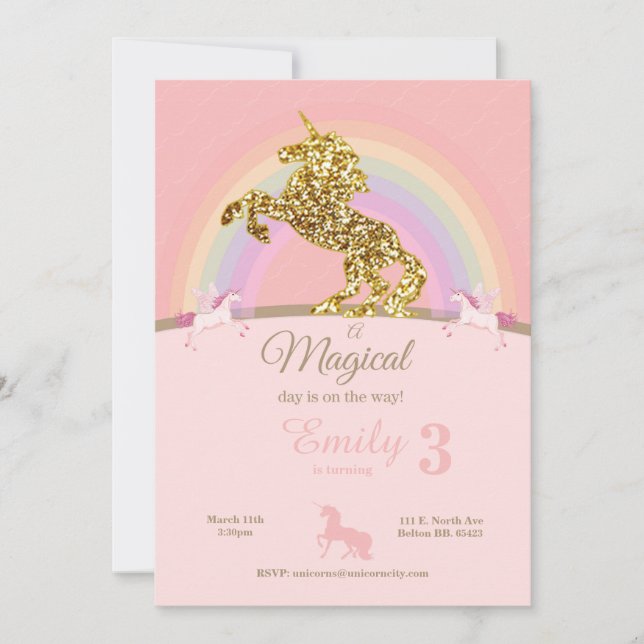Invitations d'anniversaire de la Unicorne (Devant)